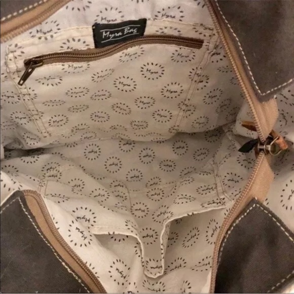 Myra Bag Leather Pocket Tote Up-cycled Canvas NWT - Picture 4 of 6